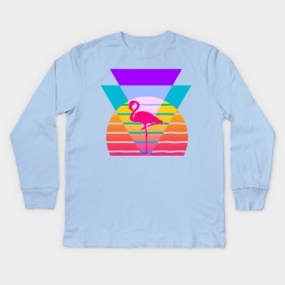 Pink Flamingo 80s Nostalgia Retro Graphic Kids Long Sleeve T-Shirt